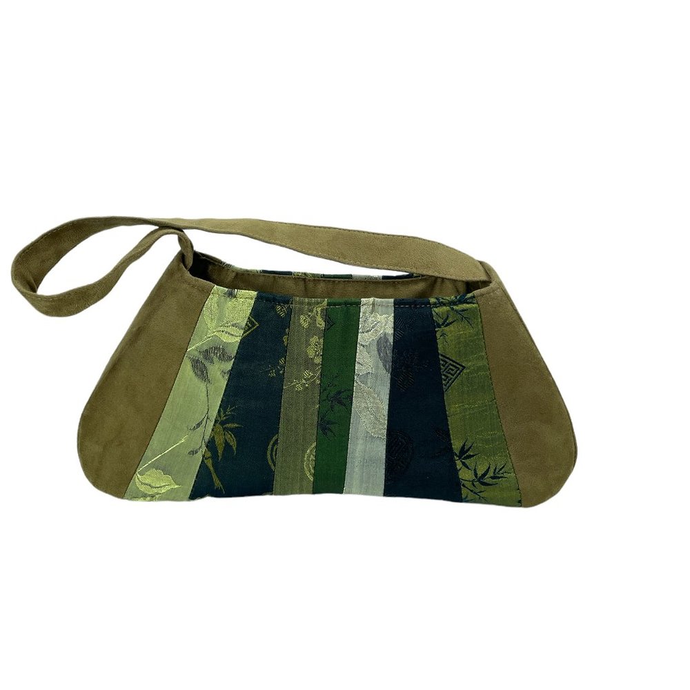 Asian brocade and suede patchwork purse